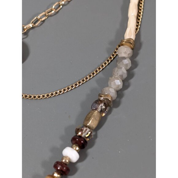 Boho Faux Drusy Layered Gold Tone Necklace 21 in Beaded - Picture 4 of 7